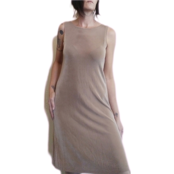 CitiKnits 90s Stretchy Slip On Y2K Summer Dress, Neutral Tan, Comfy - Picture 1 of 10